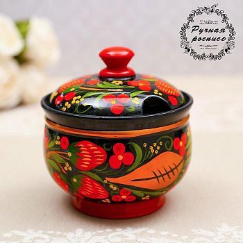 Сахарница «Ягодка», малая, 10×9,5×9,5 см, хохлома, микс