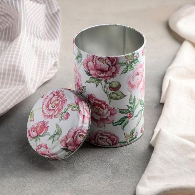 Банка для сыпучих Рязанская фабрика жестяной упаковки «Пионы», 1,1 л, круглая