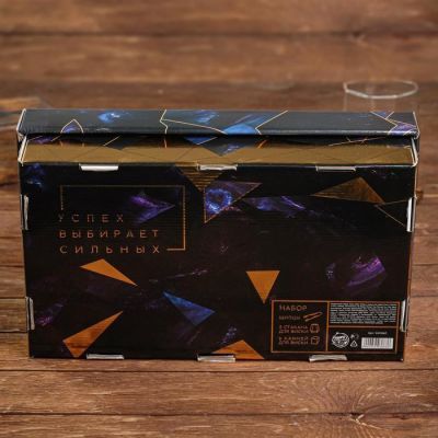 Подарочный набор "Сила. Воля. Успех", камни для виски 6шт, бокал 2шт, щипцы