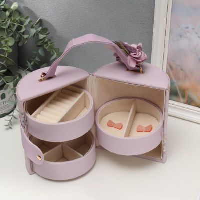 Шкатулка кожзам для украшений "Яблоневый цвет" сиреневая 14х17х14 см