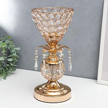 Подсвечник металл на 1 свечу "Кубок, шар и цветок" золото 30х14х14см