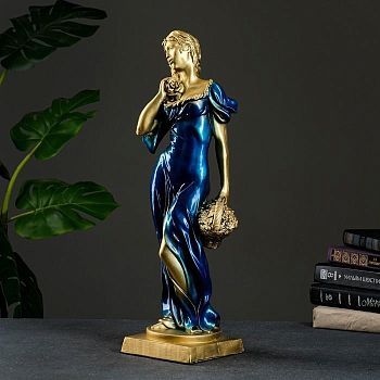 Фигура "Девушка с корзиной" бронза,/синий, 14х14х56см МИКС