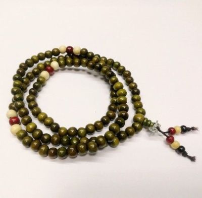 Чётки Буддийские с Ваджрой (108 бусин, 8 мм, зеленое дерево) символ активности