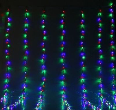 Гирлянда "Дождь" уличная (УМС, Ш:2 м, В:3 м, нить белая, мульти)