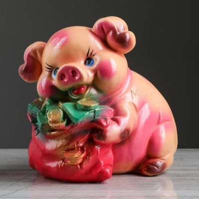 Копилка "Свинка с мешком", глянец, розовый цвет, 25,5 см, микс