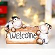 Сувенир керамика "Бычки с чёлочкой, в шубках с табличкой Welcome" 8,3х5,5х13,5 см
