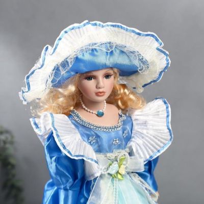 Кукла коллекционная керамика "Настя в ярко-голубом платье" 40 см