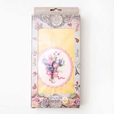 Полотенце в коробке льняное Букет цветов 42х42 см, МИКС