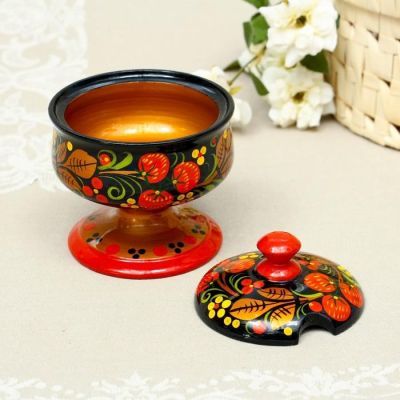 Сахарница, на ножке, малая 9×9×13 см хохлома