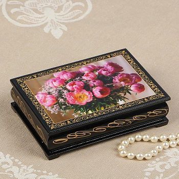 Шкатулка «Пионы», 10×14 см, лаковая миниатюра