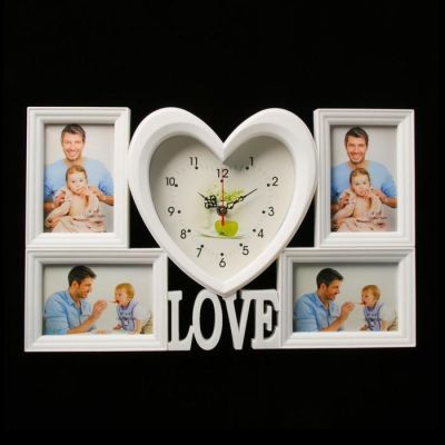 Часы настенные, серия: Фото, "Сердечко", 4 фоторамки, 31х50 см