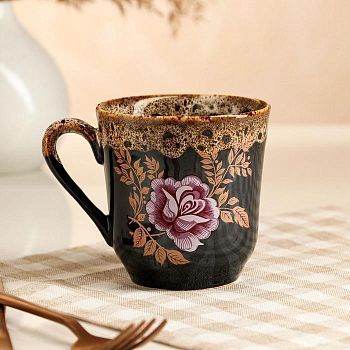 Кружка "Цветы", коричневая, деколь, керамика, 300 мл, микс