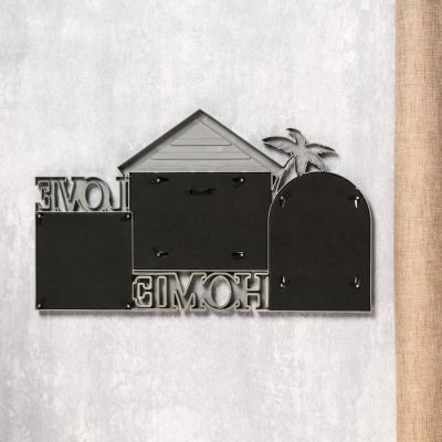 Фоторамка пластик на 3 фото 10х10, 10х15 см "Дом и пальма" серая 27,5х47,5 см