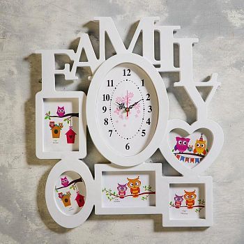 Часы настенные, серия: Фото, "Family",  5 фото, плавный ход,1 АА  58х51 см, белые