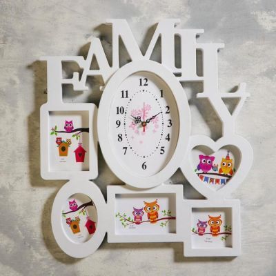 Часы настенные, серия: Фото, "Family",  5 фото, плавный ход,1 АА  58х51 см, белые