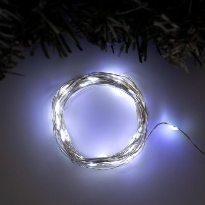 Гирлянда «Нить» 5 м роса, IP20, серебристая нить, 50 LED, свечение белое, 2 режима, AAх3