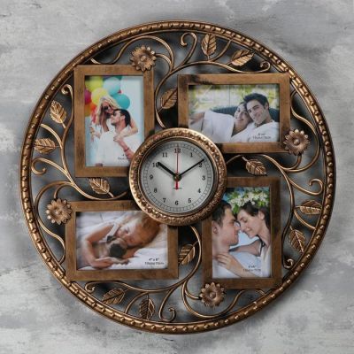 Часы настенные+4 фоторамки, серия: Фото,"Эвина", 1АА,  плавный ход  d=15см, d=48 см