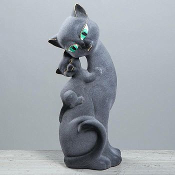Копилка "Кошка Саманта-мама", покрытие флок, серая, 48 см