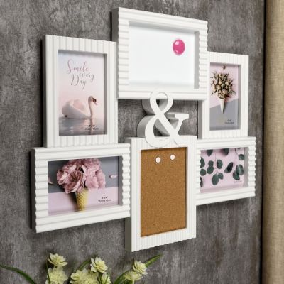 Фоторамка пластик на 4 ф 10х15см"Продолжение"белая магнит.доска+пробка 11,5х16,5см 43,5х51см