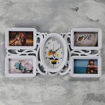 Часы настенные+ 4 фоторамки, серия: Фото, "Аннет",  плавный ход, d=15х21см,1 АА  26х51 см