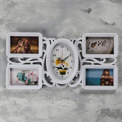Часы настенные+ 4 фоторамки, серия: Фото, "Аннет",  плавный ход, d=15х21см,1 АА  26х51 см