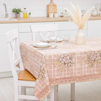 Клеёнка ажурная Lace «Богатство цветов», ширина 137 см, рулон 20 метров, цвет золотой