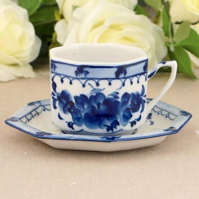 Чайная пара "Европейская", гжель, фарфор, 2с