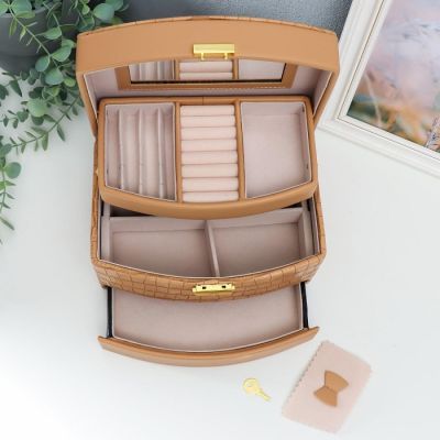 Шкатулка для украшений 3-ъярусная "Карамель питон" (кожзам) 22 х 15 х 13 см