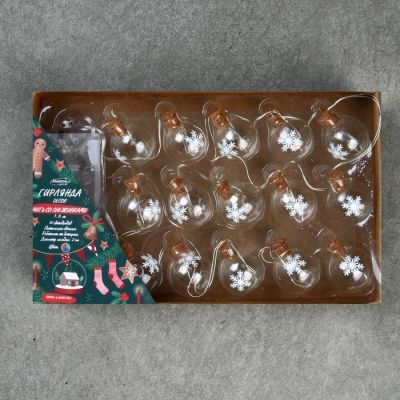 Гирлянда «Нить» 1.6 м с насадками «Шарики со снежинкой», IP20, прозрачная нить, 15 LED, свечение мульти, ААх2