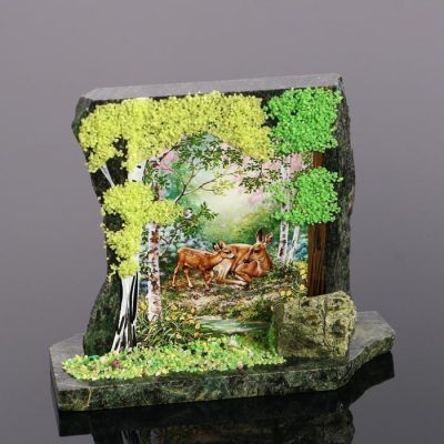 Сувенир-скол "Лес", змеевик, каменная крошка