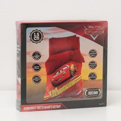 Детское постельное бельё 1.5 сп "Тачки" 143х215 см, 150х214 см, 50х70 1 шт, поплин 125 г/м2
