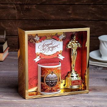 Подарочный набор "100% Настоящий мужчина", (оскар, кружка) 23х8,5х23 см