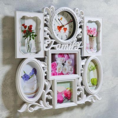 Часы настенные, серия: Фото, "Family", 6 фото, плавный ход,1 АА  45х37 см, белые