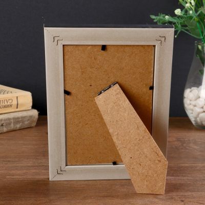 Фоторамка пластик 10х15 см "Бронзовые 3D треугольники с серебр.полосой" 19х14х1,3 см