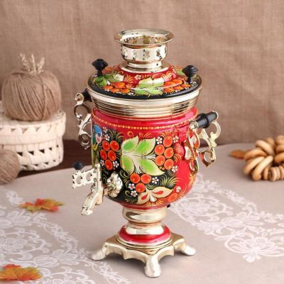 Набор «Рябина», 3 предмета, самовар 3 л, заварочный чайник 0,7 л, поднос