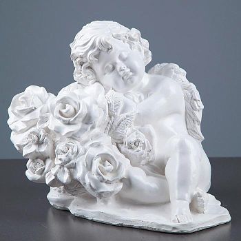 Фигура "Ангел с розами большой" белый 20х30х24см