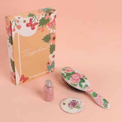 Подарочный набор «Цветочки», 3 предмета: зеркало, массажная расчёска, соль для ванны