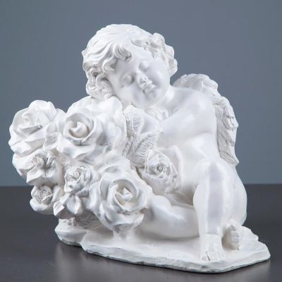 Фигура "Ангел с розами большой" белый 20х30х24см