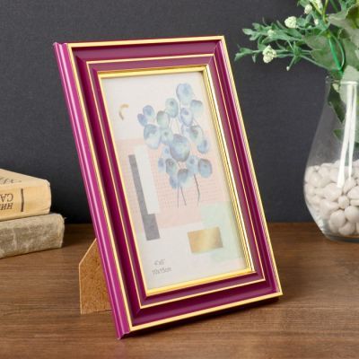 Фоторамка пластик 10х15 см "Фиолетовая с тремя золотыми полосами" 19,3х14,3х1,2 см