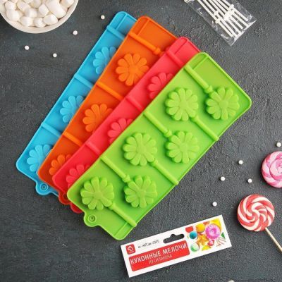 Форма для леденцов Доляна «Ромашка», 9,5×24×1 см, 6 ячеек, с палочками, цвет МИКС