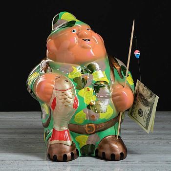 Копилка "Рыбак", глянец, голубой цвет, 24 см, микс