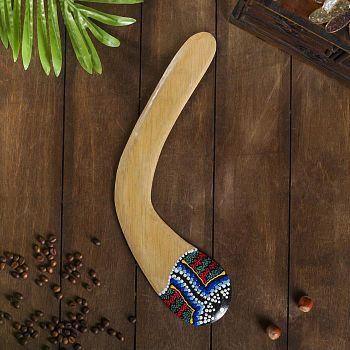 Сувенир "Бумеранг с точечной росписью" цвет натуральный 38х9х1 см, МИКС