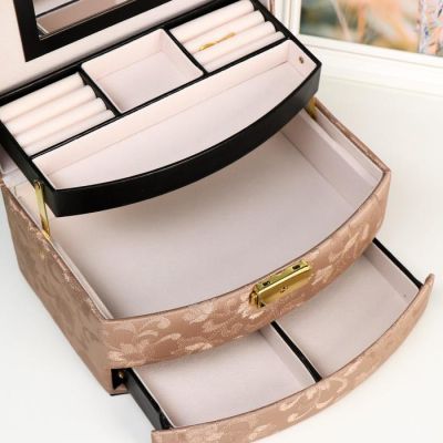 Шкатулка кожзам для украшений "Цветы. Тиснение" мокко 12,5х22,5х16 см