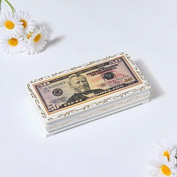Шкатулка - купюрница «50$», белая, 8,5×17 см, лаковая миниатюра