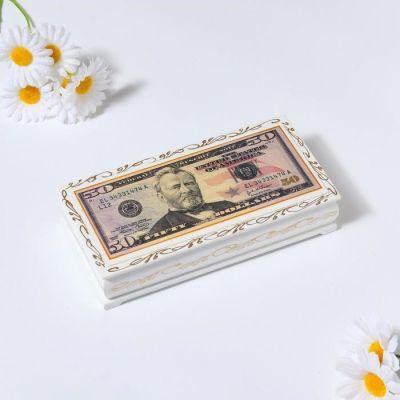 Шкатулка - купюрница «50$», белая, 8,5×17 см, лаковая миниатюра