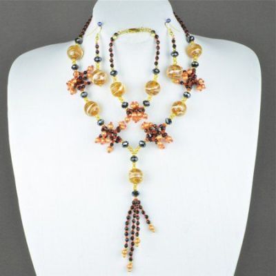 Авторский комплект  муранское стекло, жемчуг "Элизабет" арт.ВАС-1086