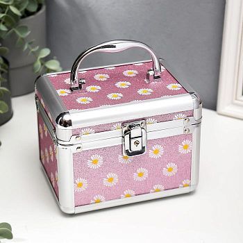Шкатулка металлокаркас сундучок "Белые ромашки на розовом" 13х16,7х12,8 см