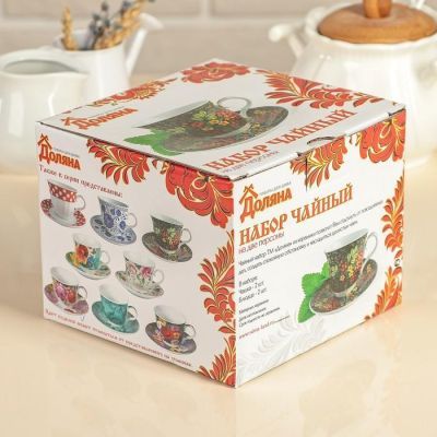Сервиз чайный Доляна «Роспись»,4 предмета: 2 чашки 210 мл, 2 блюдца