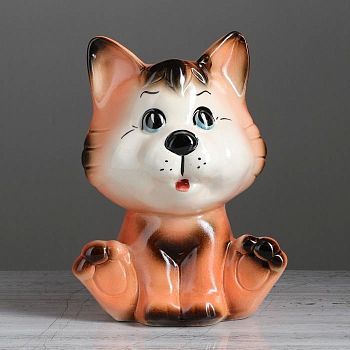 Копилка "Котик Мяв", покрытие глазурь, коричневая, 23 см, микс