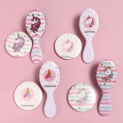 Подарочный набор «Единорог», 2 предмета: зеркало, массажная расчёска, рисунок МИКС